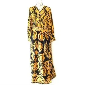 unbranded | Dresses | Nwt Boutique Long Sleeve Boho Print Surplice Black  Gold Maxi Dress Plus Xl | Poshmark